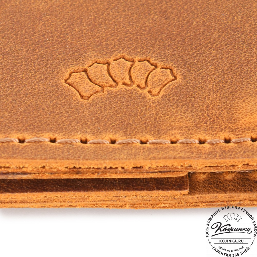  Кожаное портмоне на кнопке Тревис (рыжий крейзи) 